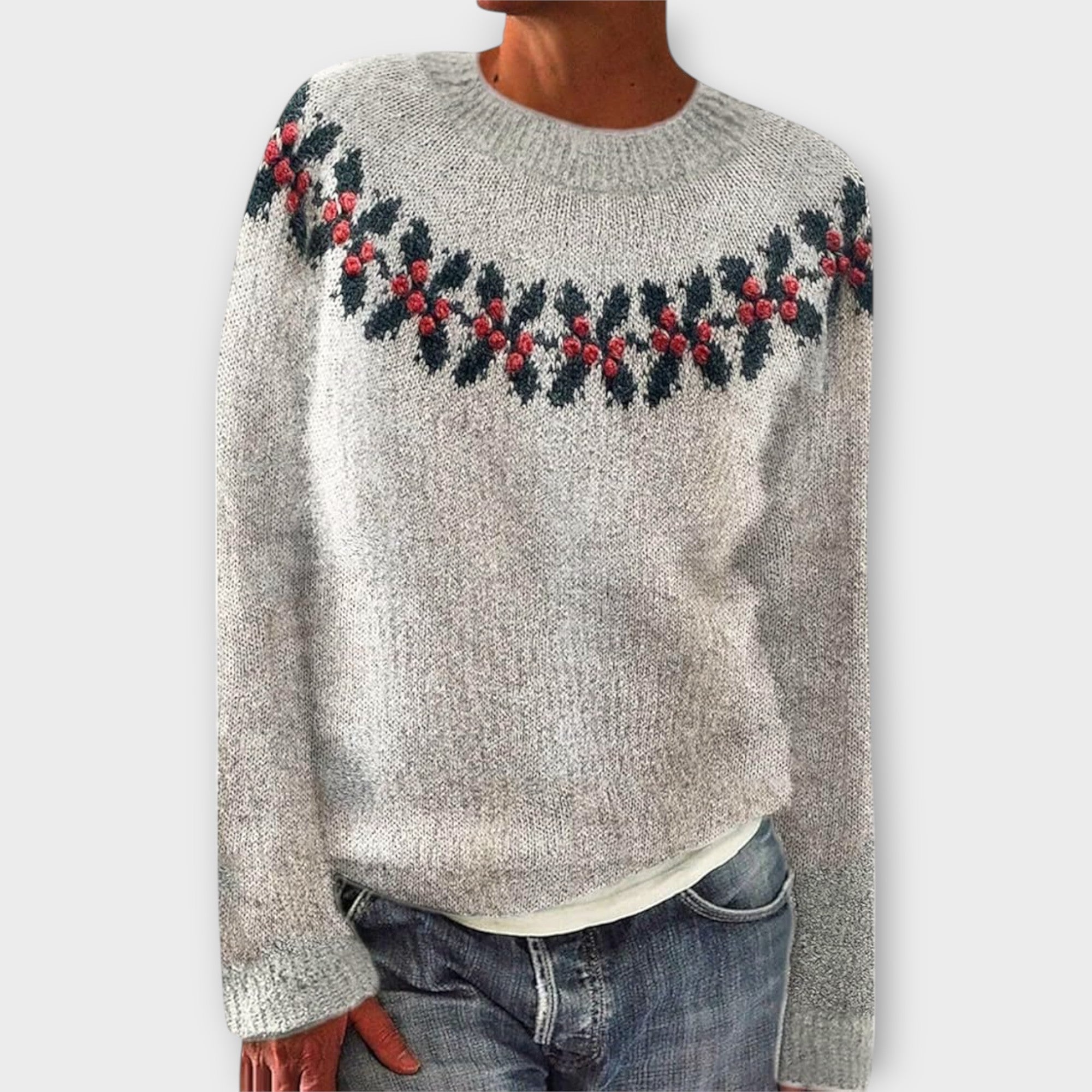 Simone - Cremefarbener kuscheliger Weihnachtspullover