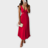 Elegantes gelbes Midi-Abendkleid mit Plissee