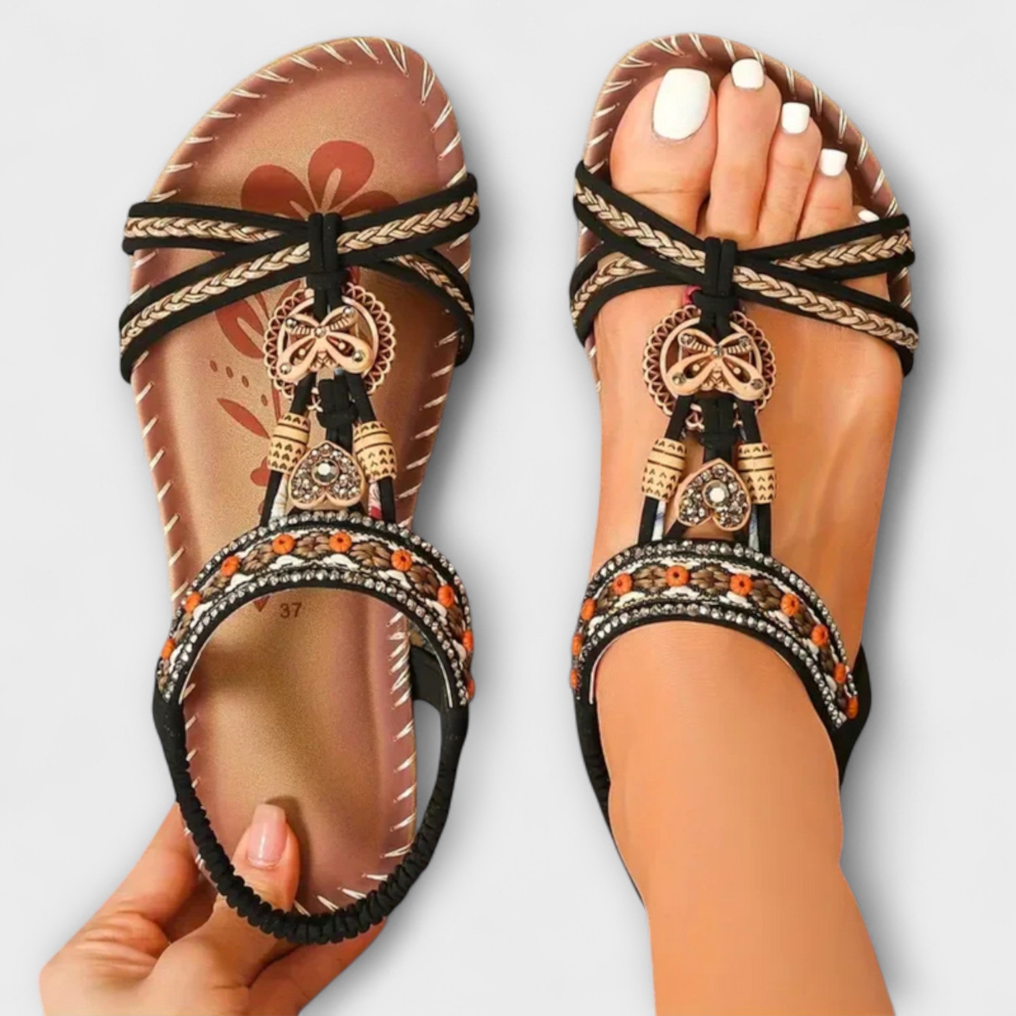 Walburga - Grüne Sandalen mit Zierschnalle