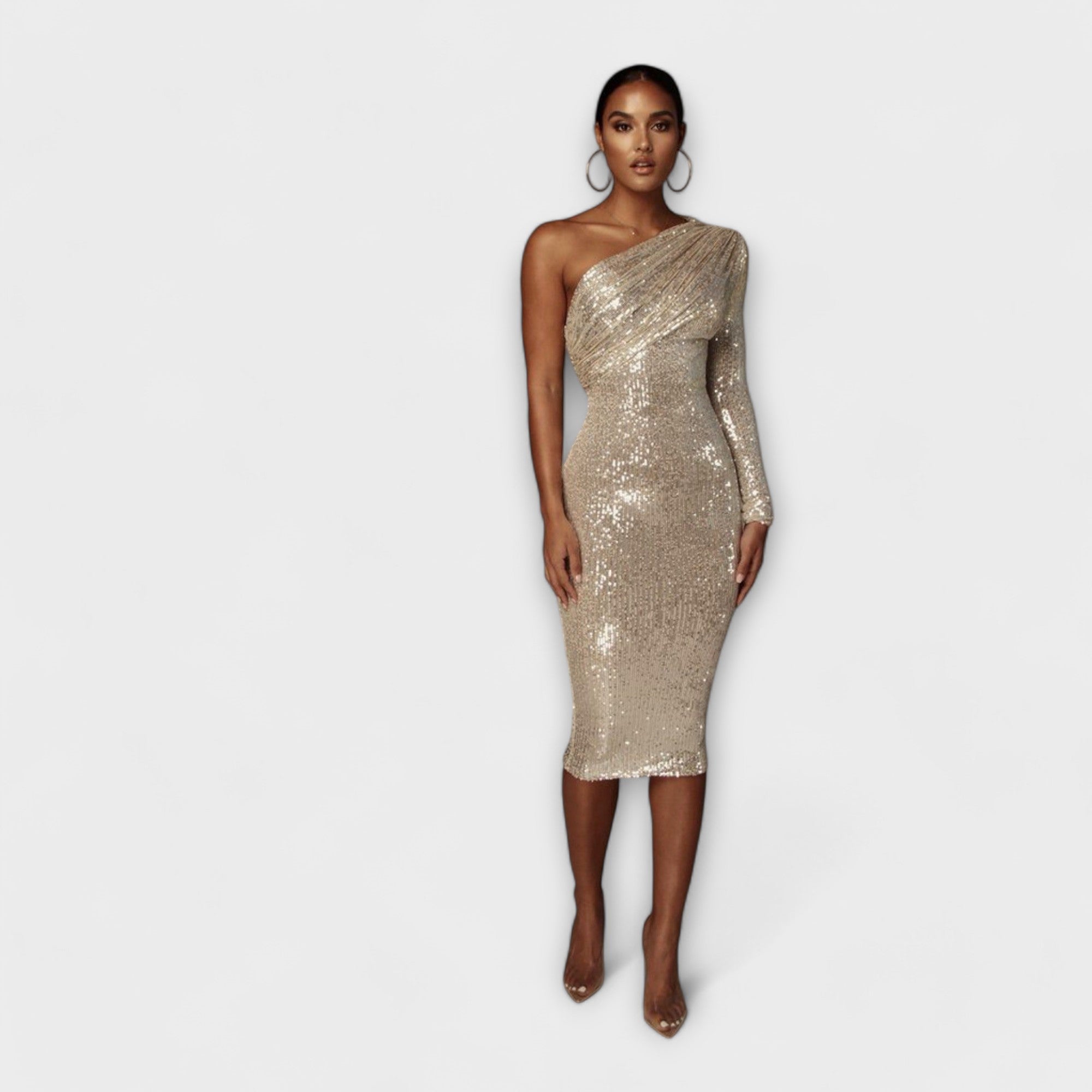 Margely - Goldenes One-Shoulder-Abendkleid mit Pailletten