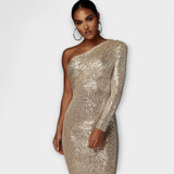 Margely - Goldenes One-Shoulder-Abendkleid mit Pailletten