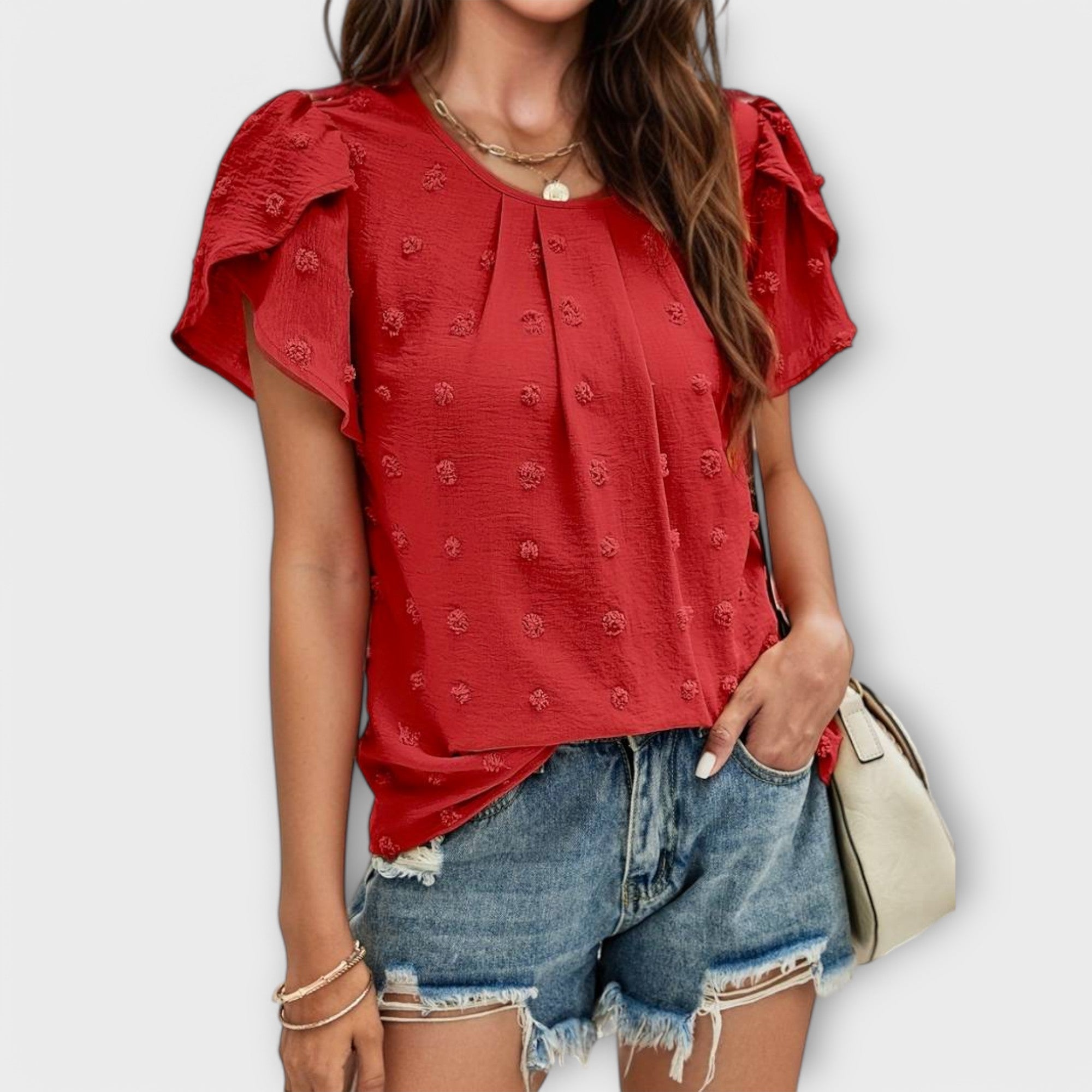 Charlotte - Bordeauxrote Polka-Dot-Bluse