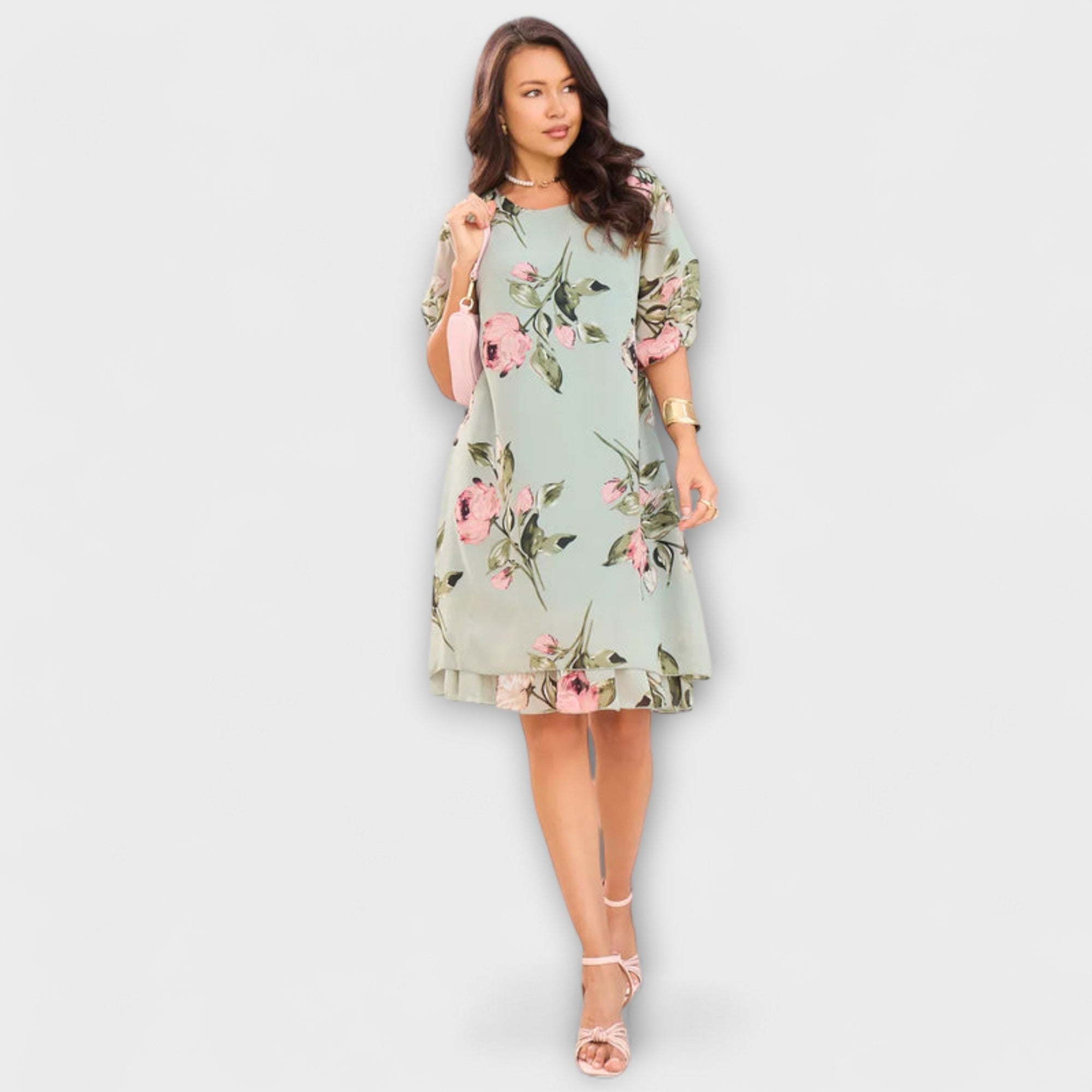 Melin - Schwarzes Chiffonkleid mit Blütenmuster