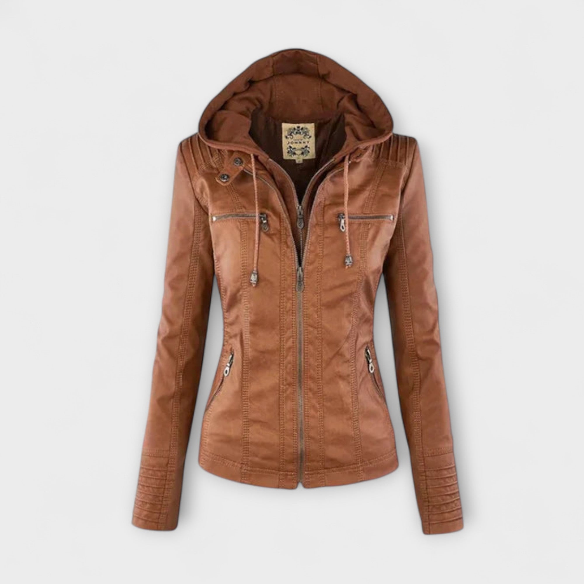 Amélie - Braune Lederjacke mit Stehkragen