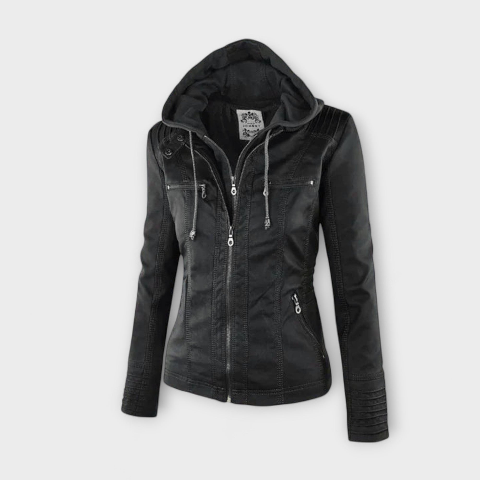 Amélie - Braune Lederjacke mit Stehkragen