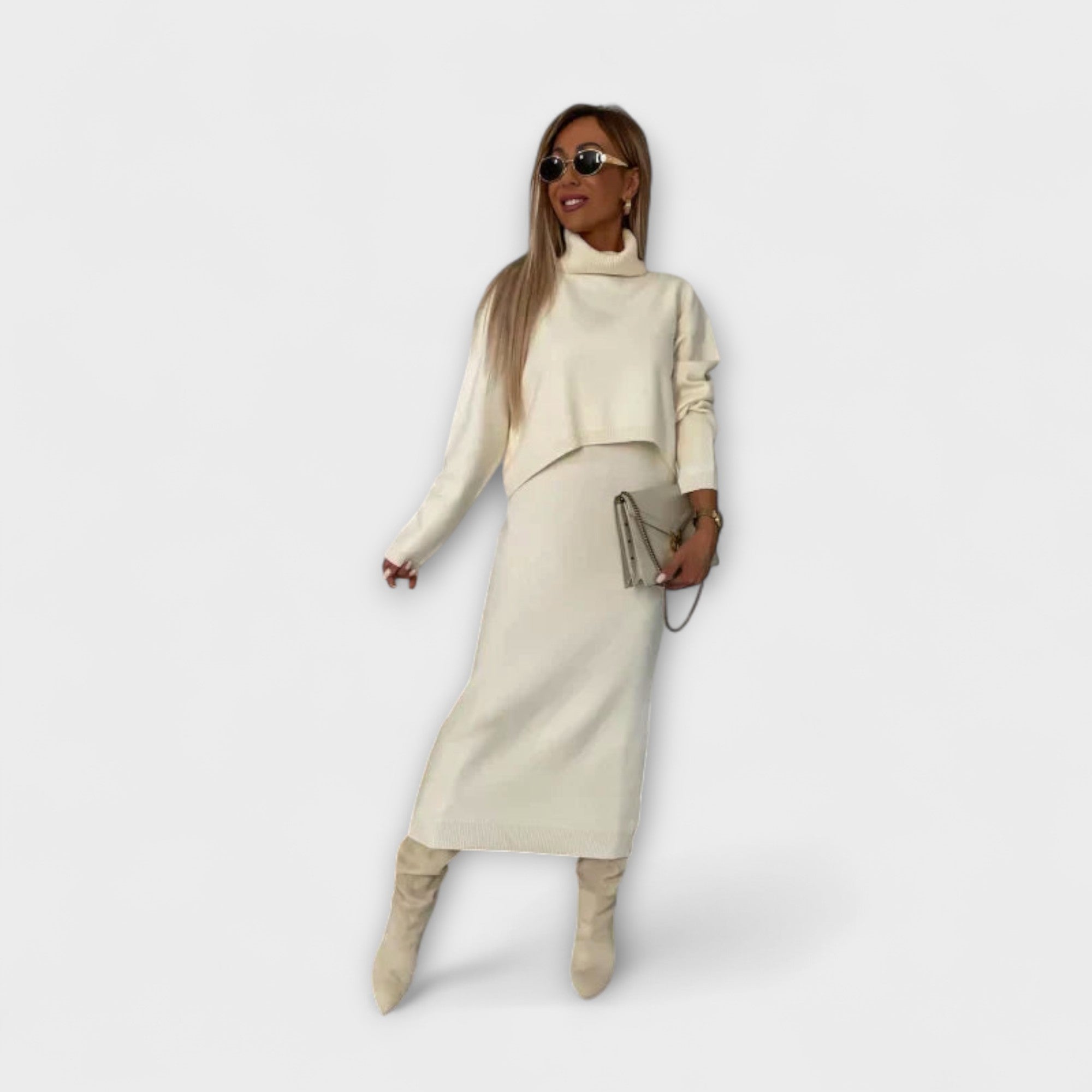 Solange - Graues Kleid mit passendem Rollkragen-Set