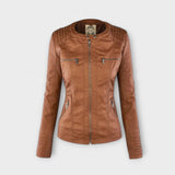 Amélie - Braune Lederjacke mit Stehkragen