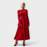 Willa - Rotes Off-Shoulder-Midikleid mit Ballärmeln