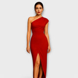 Elegantes schwarzes asymmetrisches Abendkleid