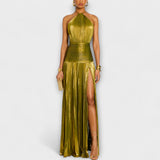 Emma - Goldenes Halterkleid mit offenem Rücken