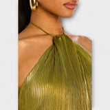 Emma - Goldenes Halterkleid mit offenem Rücken