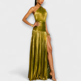 Emma - Goldenes Halterkleid mit offenem Rücken
