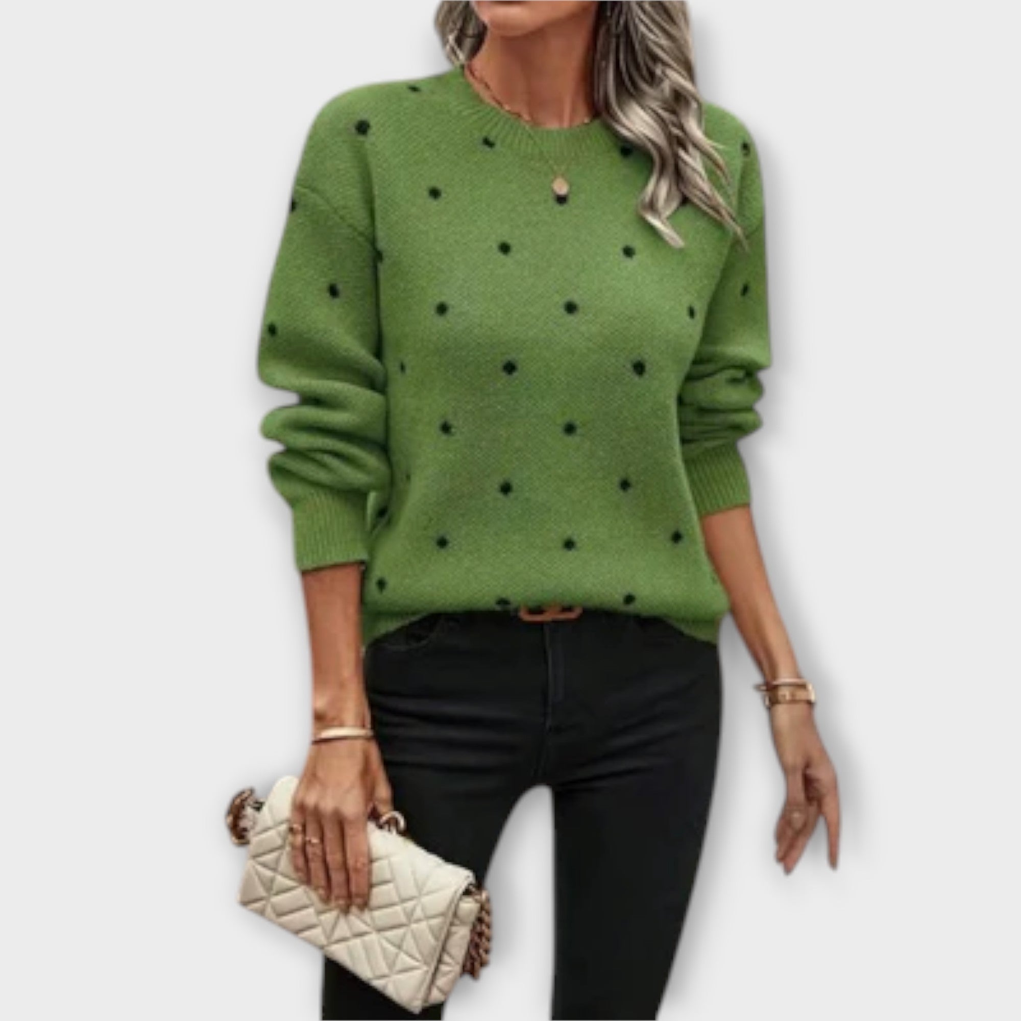 Ava - Beiger Pullover mit Tupfenmuster