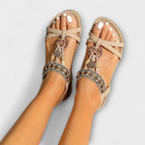 Walburga - Grüne Sandalen mit Zierschnalle