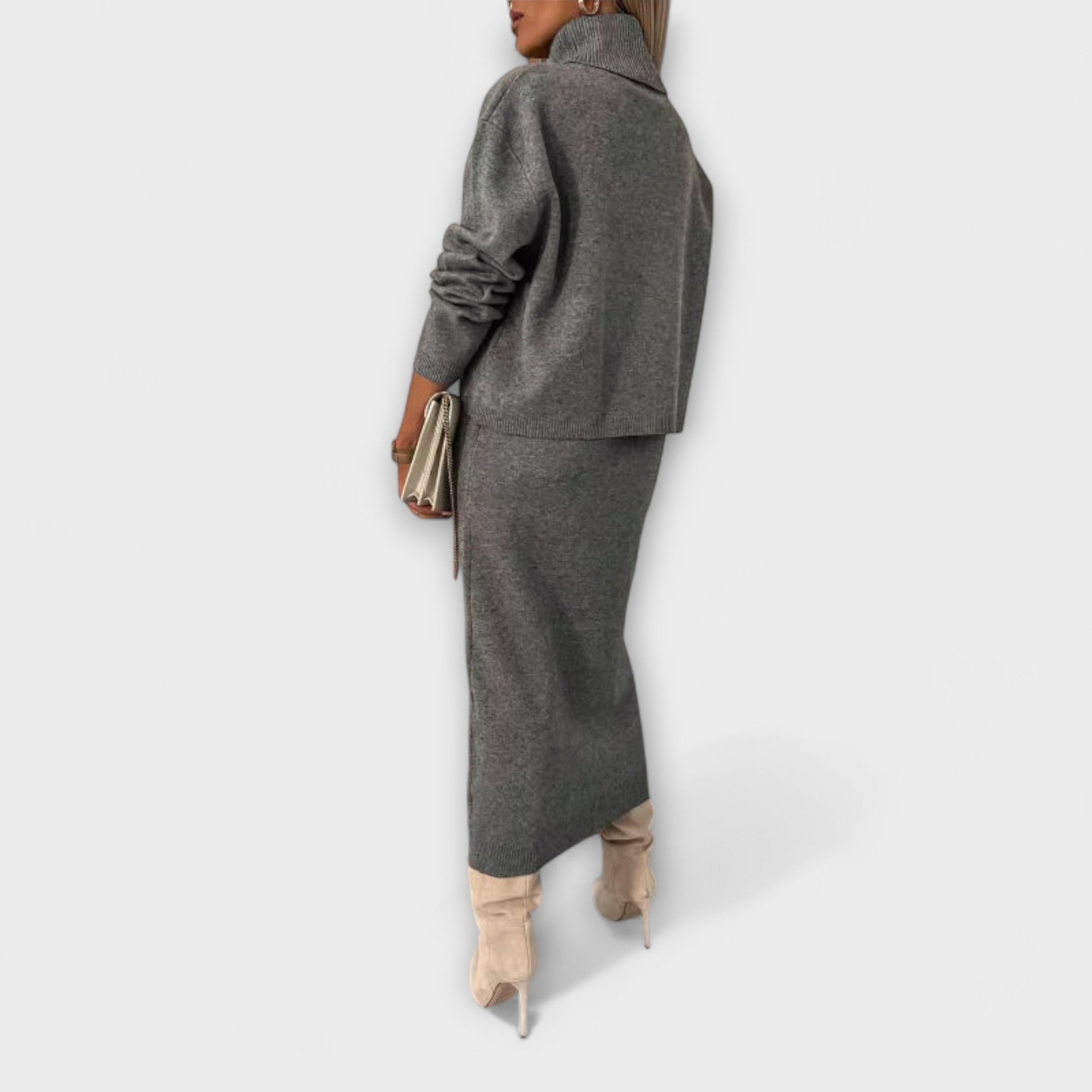 Solange - Graues Kleid mit passendem Rollkragen-Set