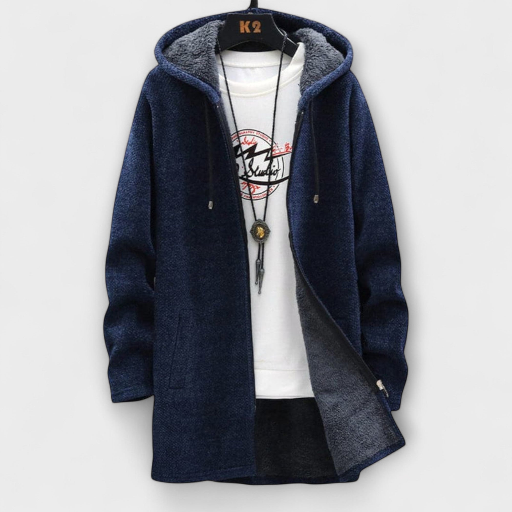 Ash - Rote lange Winterjacke mit Kapuze