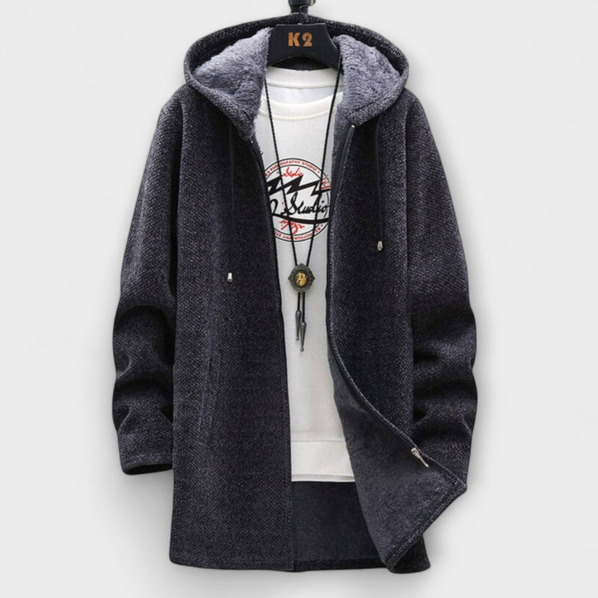 Ash - Rote lange Winterjacke mit Kapuze