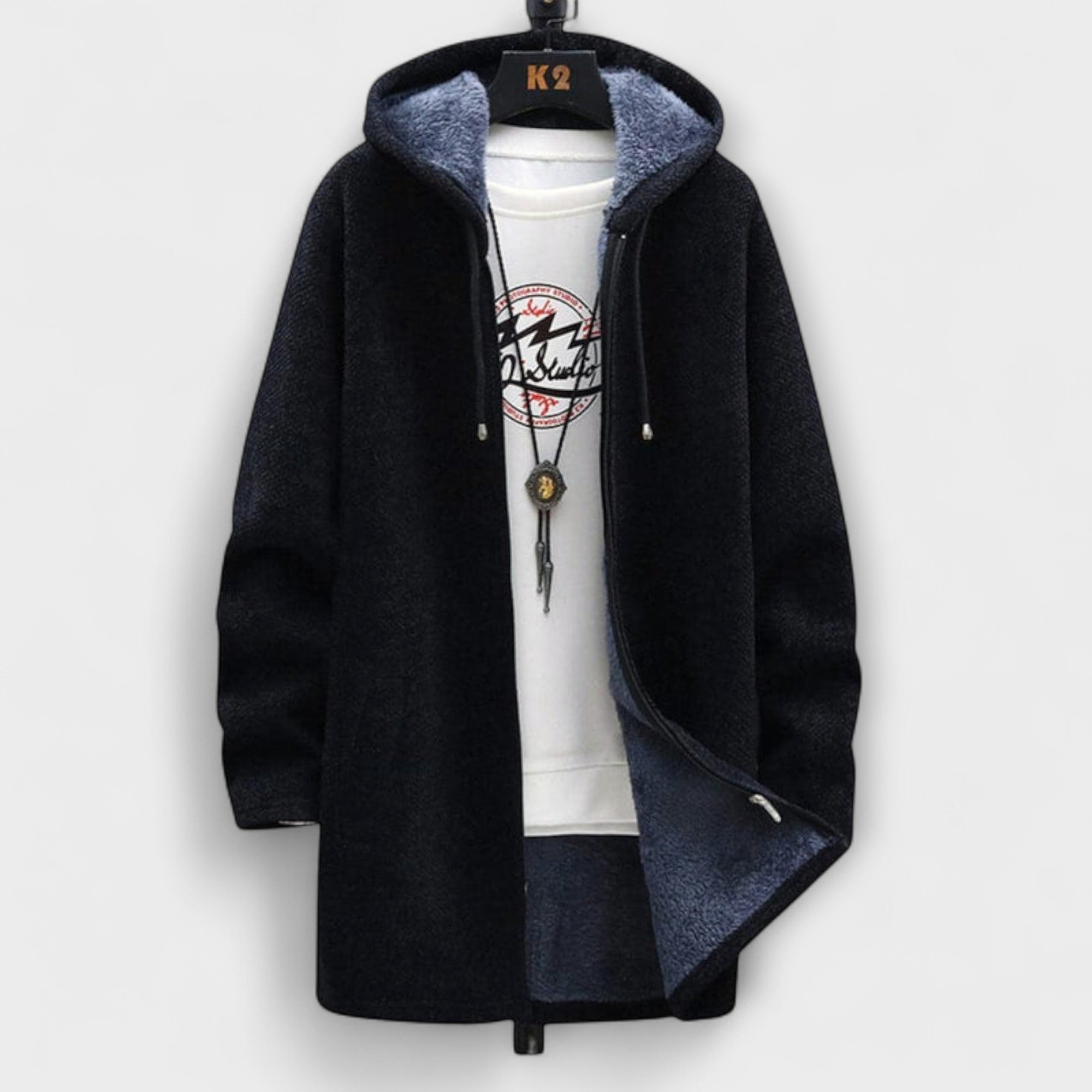 Ash - Rote lange Winterjacke mit Kapuze