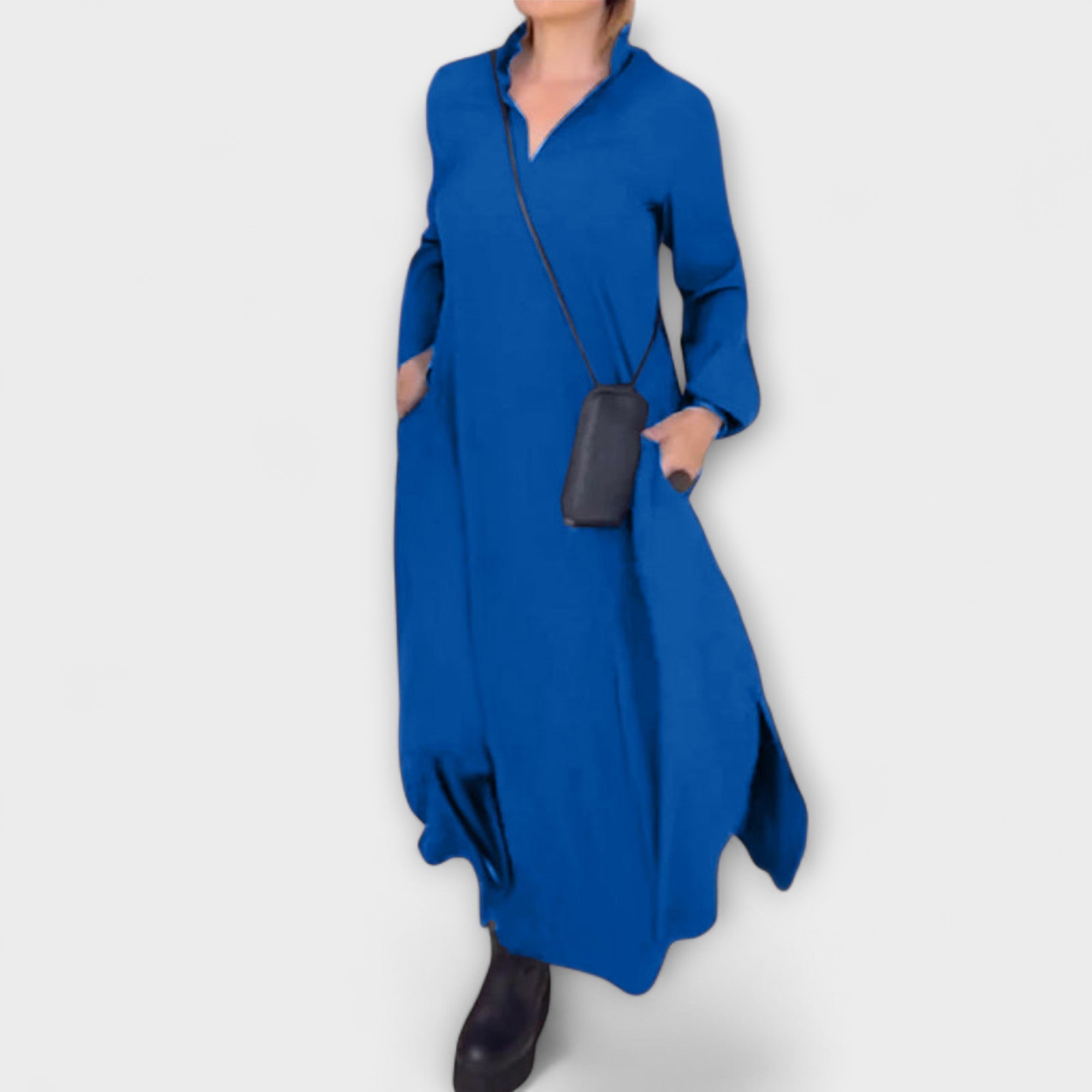 Caroline - Dunkelblaues langes fliessendes Kleid