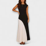 Isabel - Schwarz-cremes Maxikleid mit Farbblock