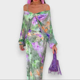 Daniela - Grünes Sommerkleid mit Aquarell-Blüten
