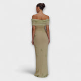 Erica - Olivgrünes Maxikleid mit Drapierung