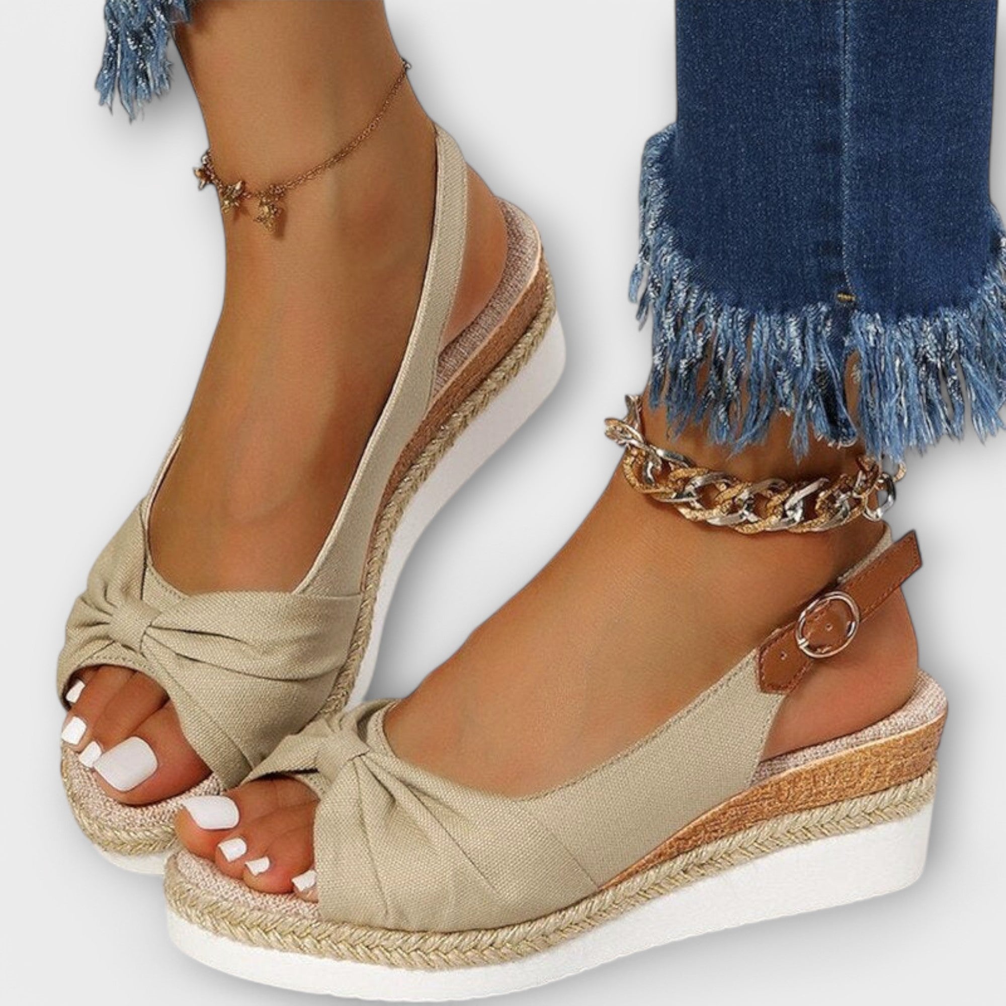 Adelgund - Rosé Espadrille-Sandalen mit Schleife