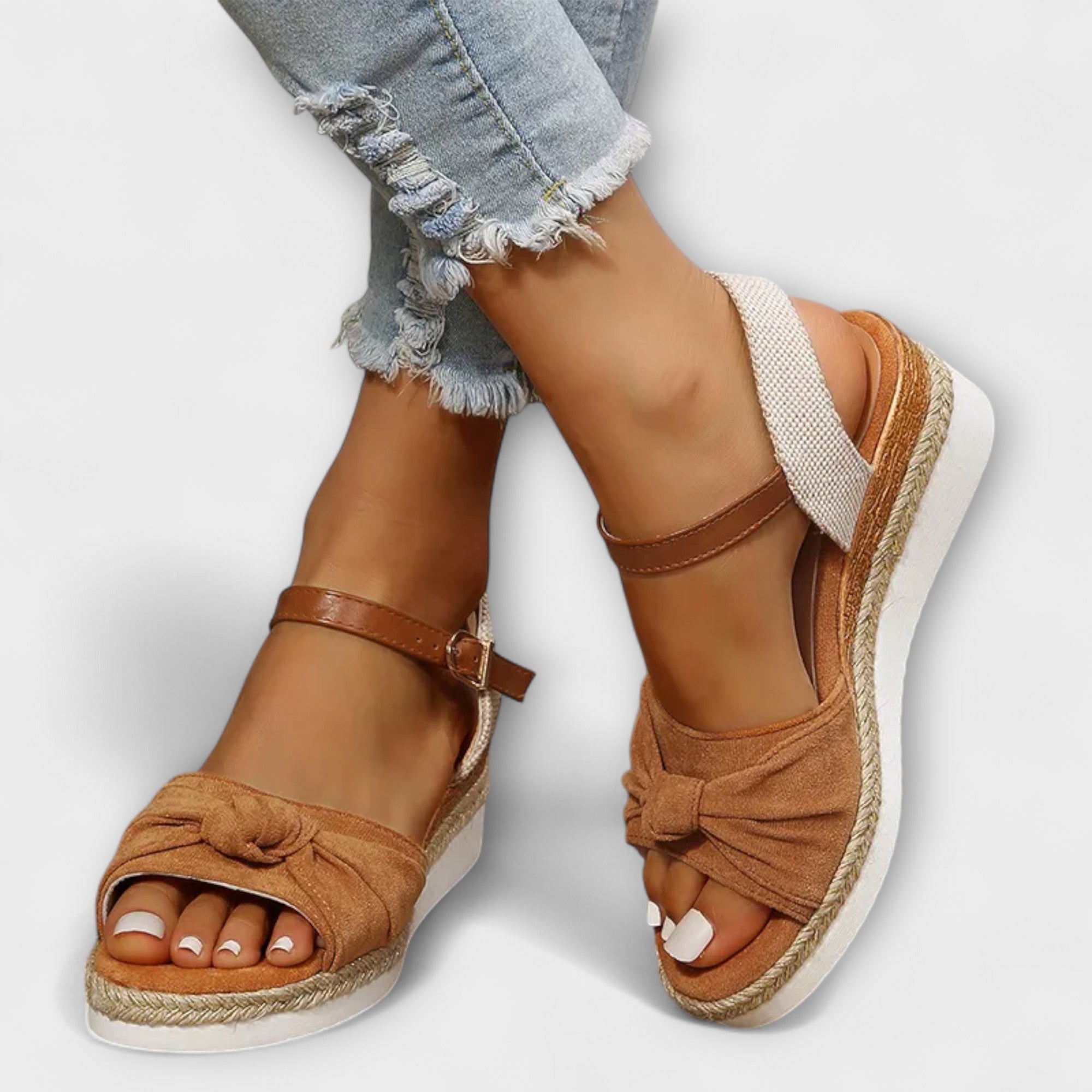 Adelgund - Rosé Espadrille-Sandalen mit Schleife