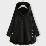 Leslie - Schwarze warme Button-Up-Jacke mit Kapuze