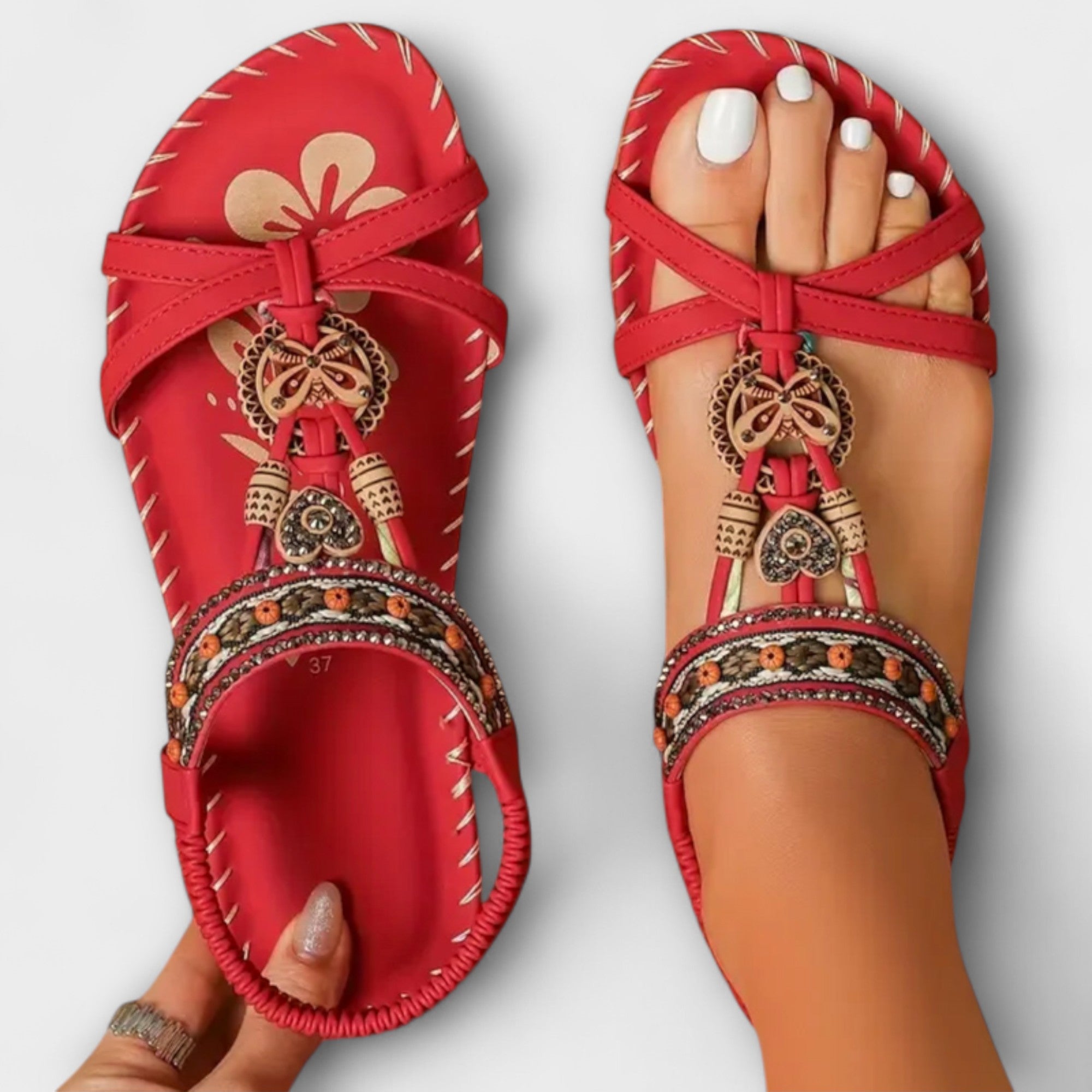 Walburga - Grüne Sandalen mit Zierschnalle