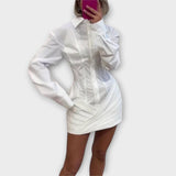 Indie - Weisses langärmeliges Plissee-Hemdkleid