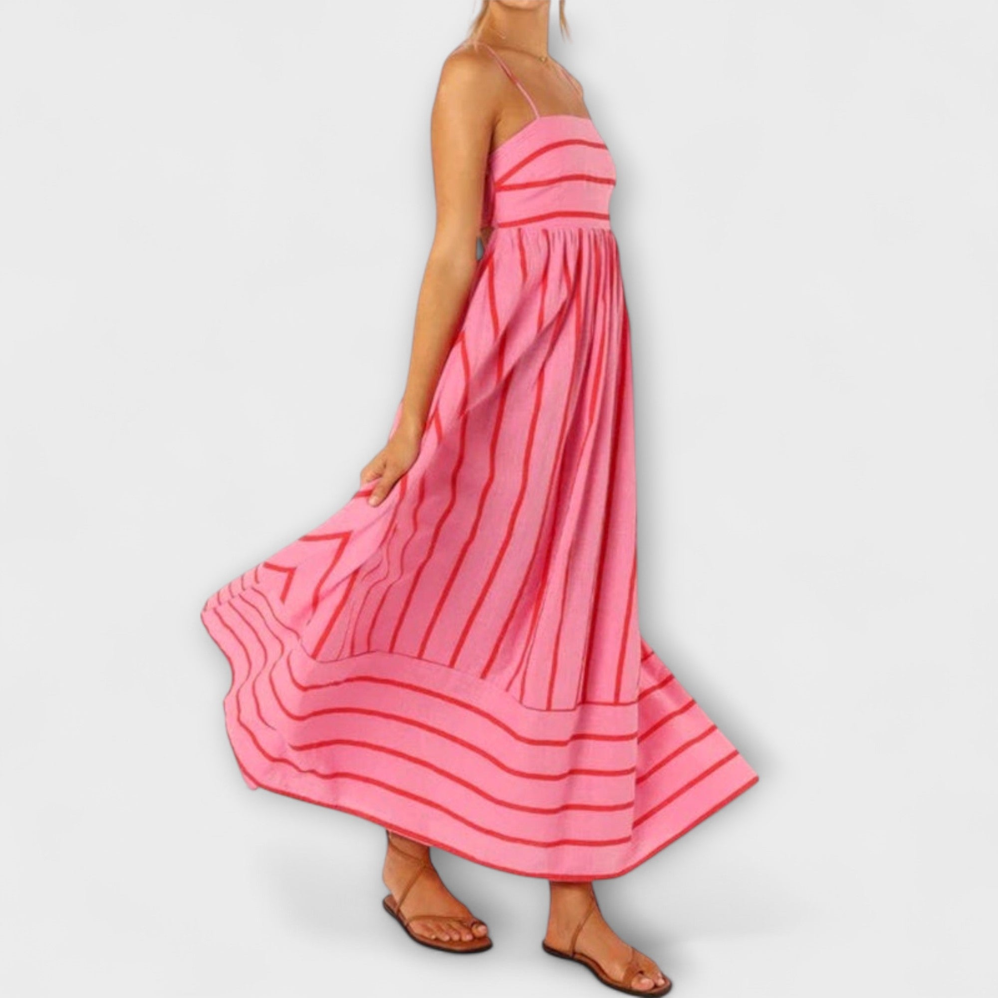 Svea - Rosa gestreiftes Maxikleid