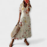 Anna - Cremefarbenes Boho-Sommerkleid mit Blütenmuster