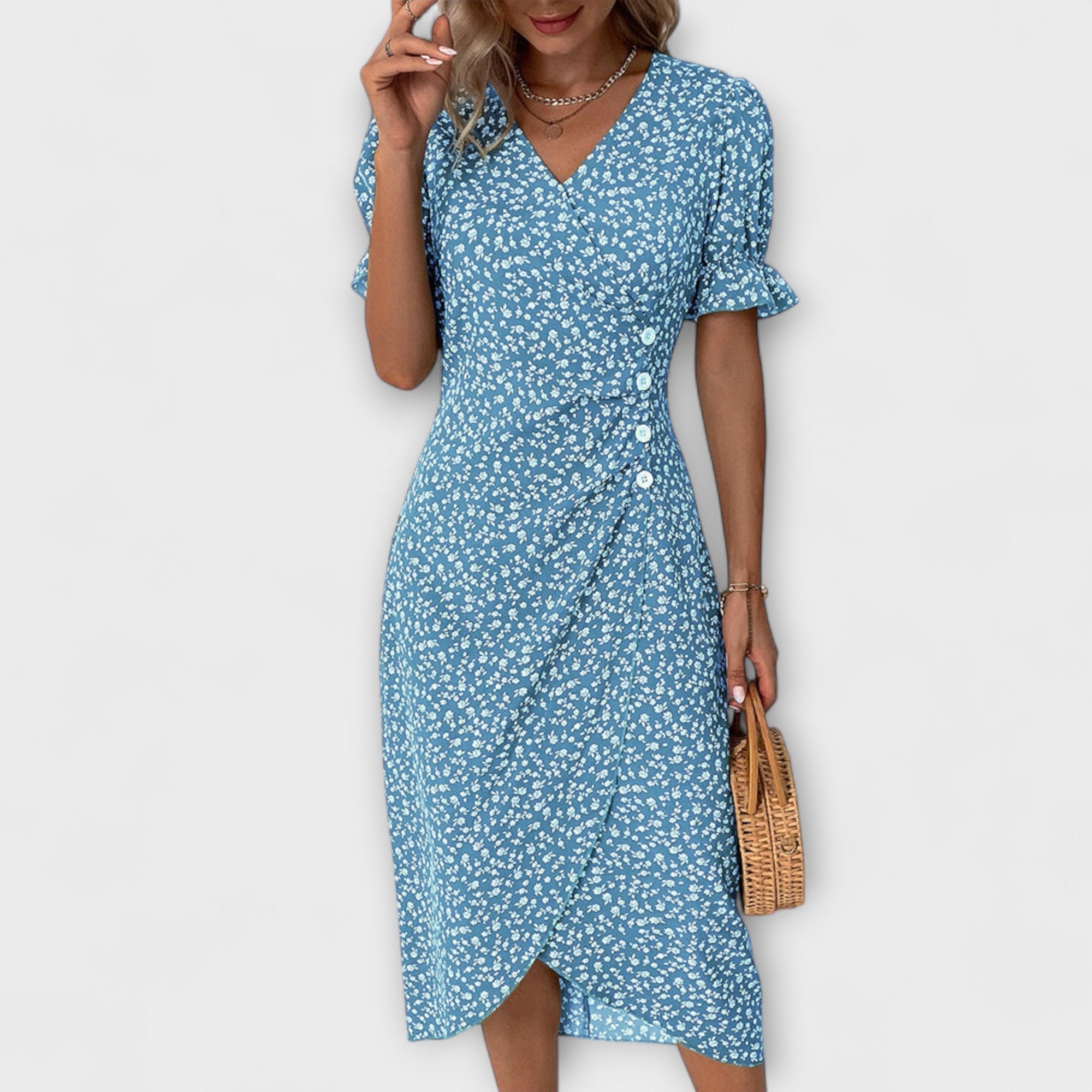 Leda - Grünes Sommerkleid mit Blütenmuster