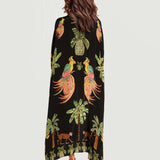 Alessandra - Schwarzes langes Kleid mit Muster