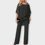 Schwarzes Chiffon-Abend-Set