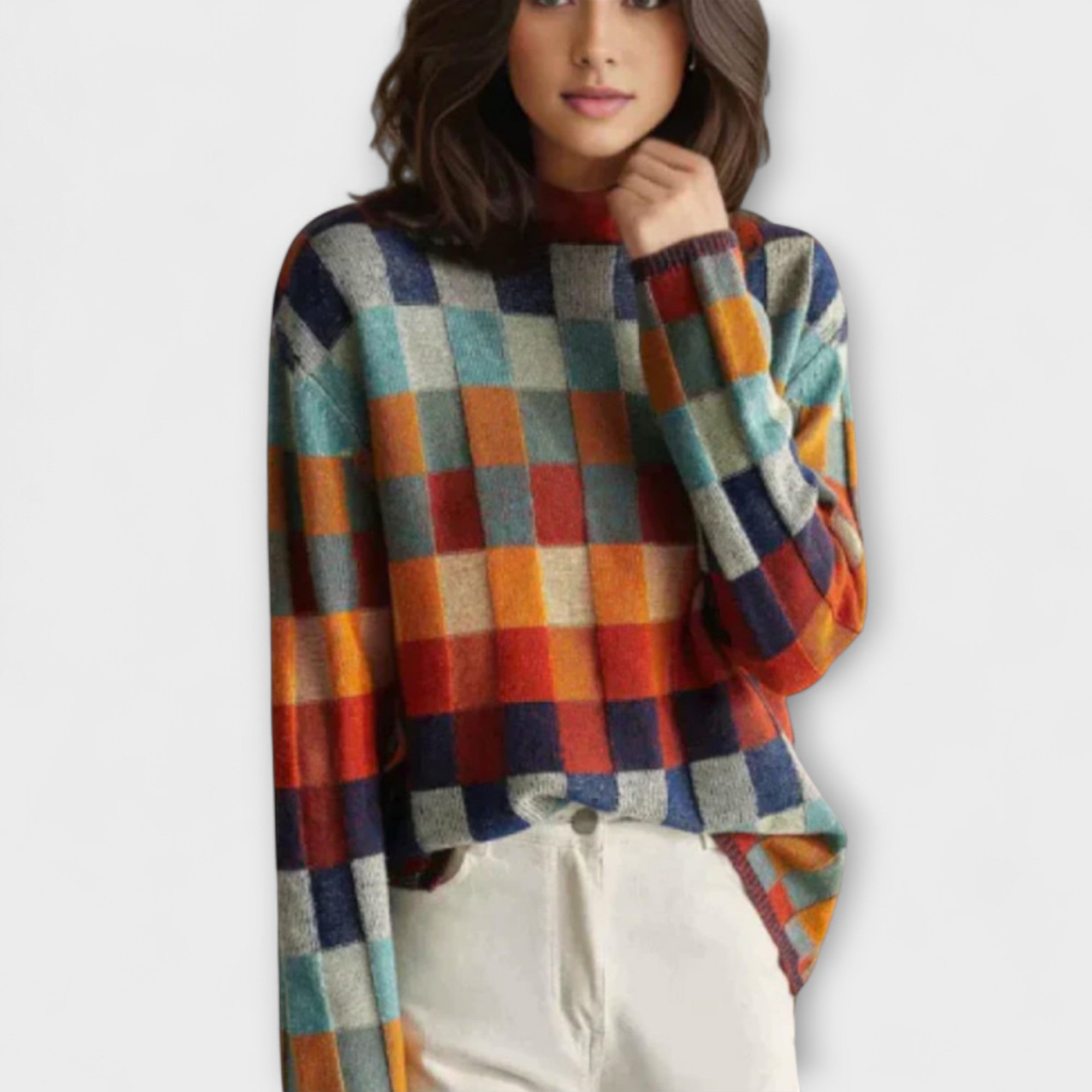 Ursula - Bunter Rollkragenpullover mit Karomuster