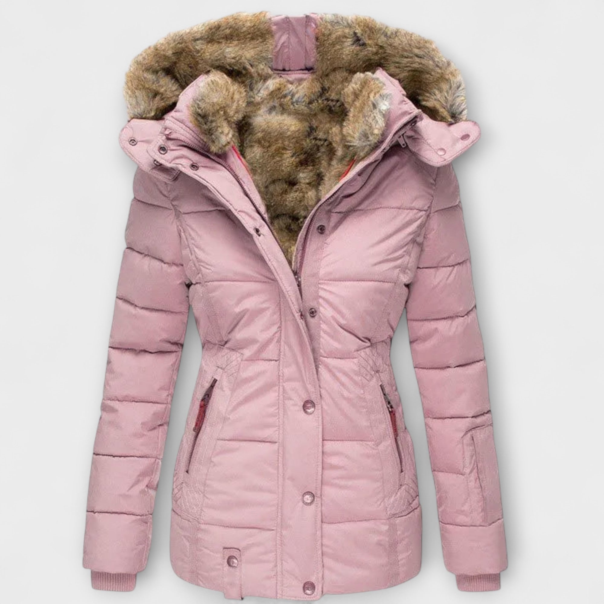 Tiana - Schwarze elegante Damenjacke mit Fellkapuze