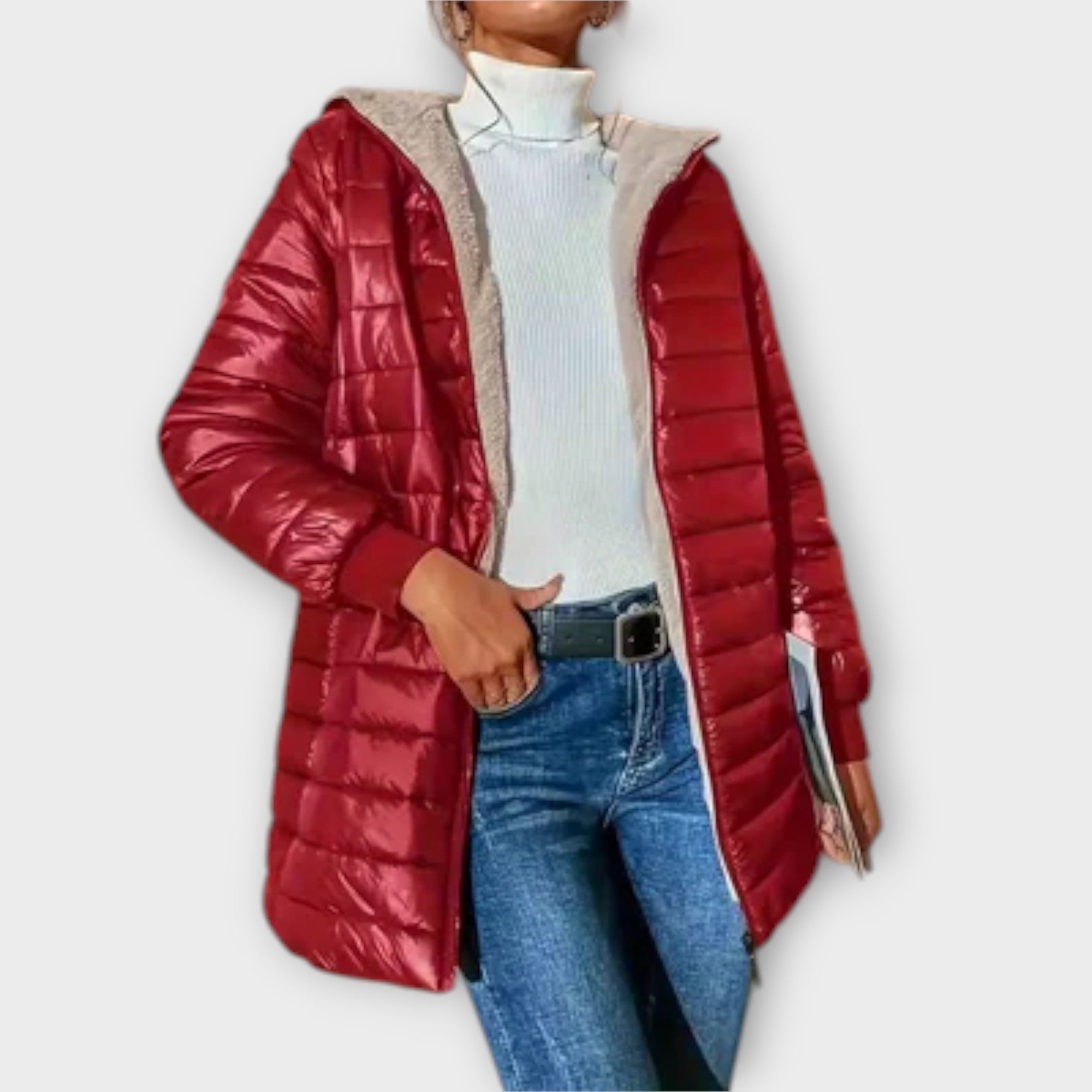 Carolin - Graue lässige Winterjacke mit Kapuze