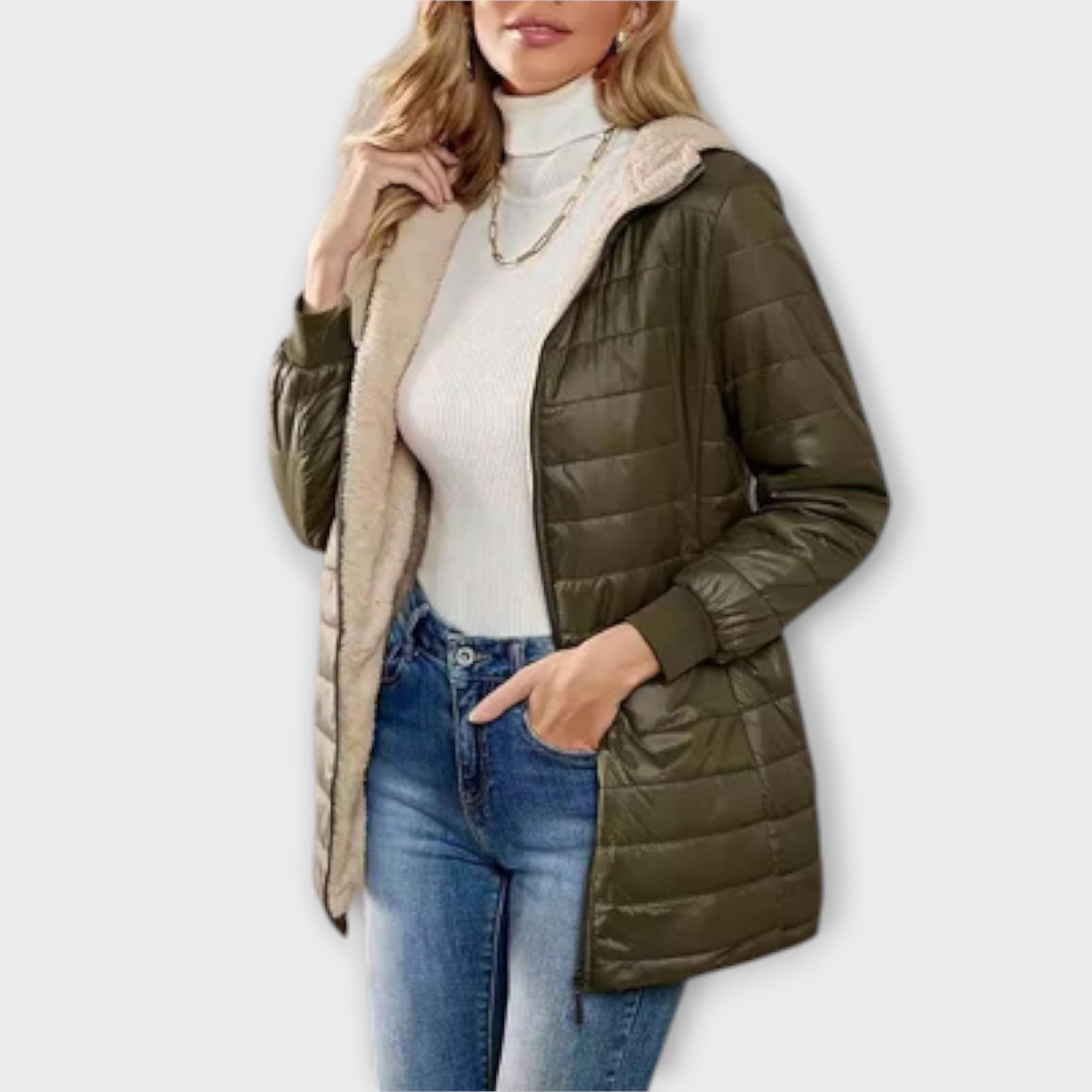 Carolin - Graue lässige Winterjacke mit Kapuze