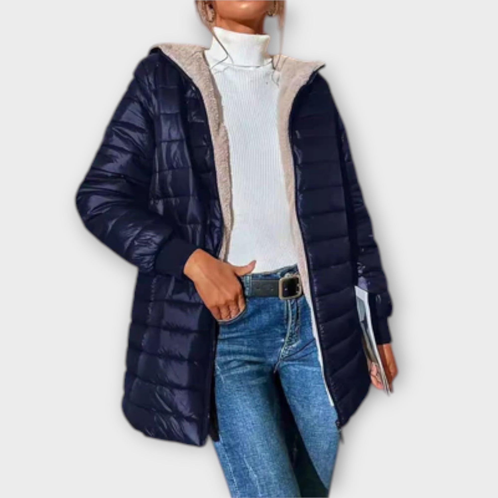 Carolin - Graue lässige Winterjacke mit Kapuze