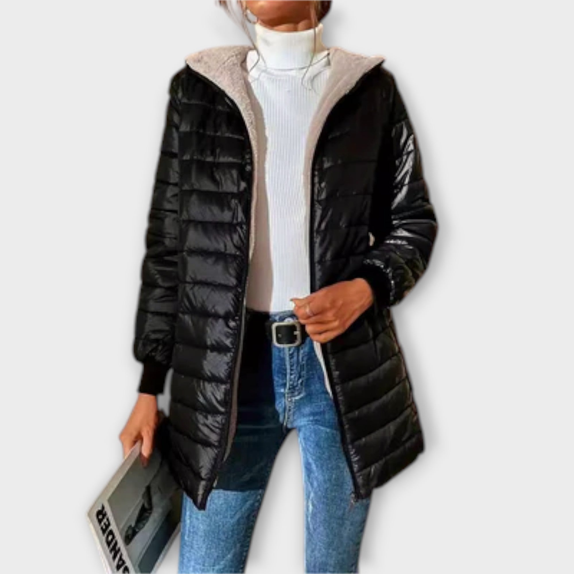 Carolin - Graue lässige Winterjacke mit Kapuze
