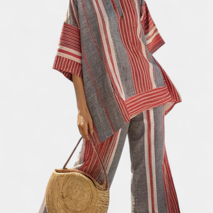 Matilde - Rot-graues Oversize-Set mit Streifen