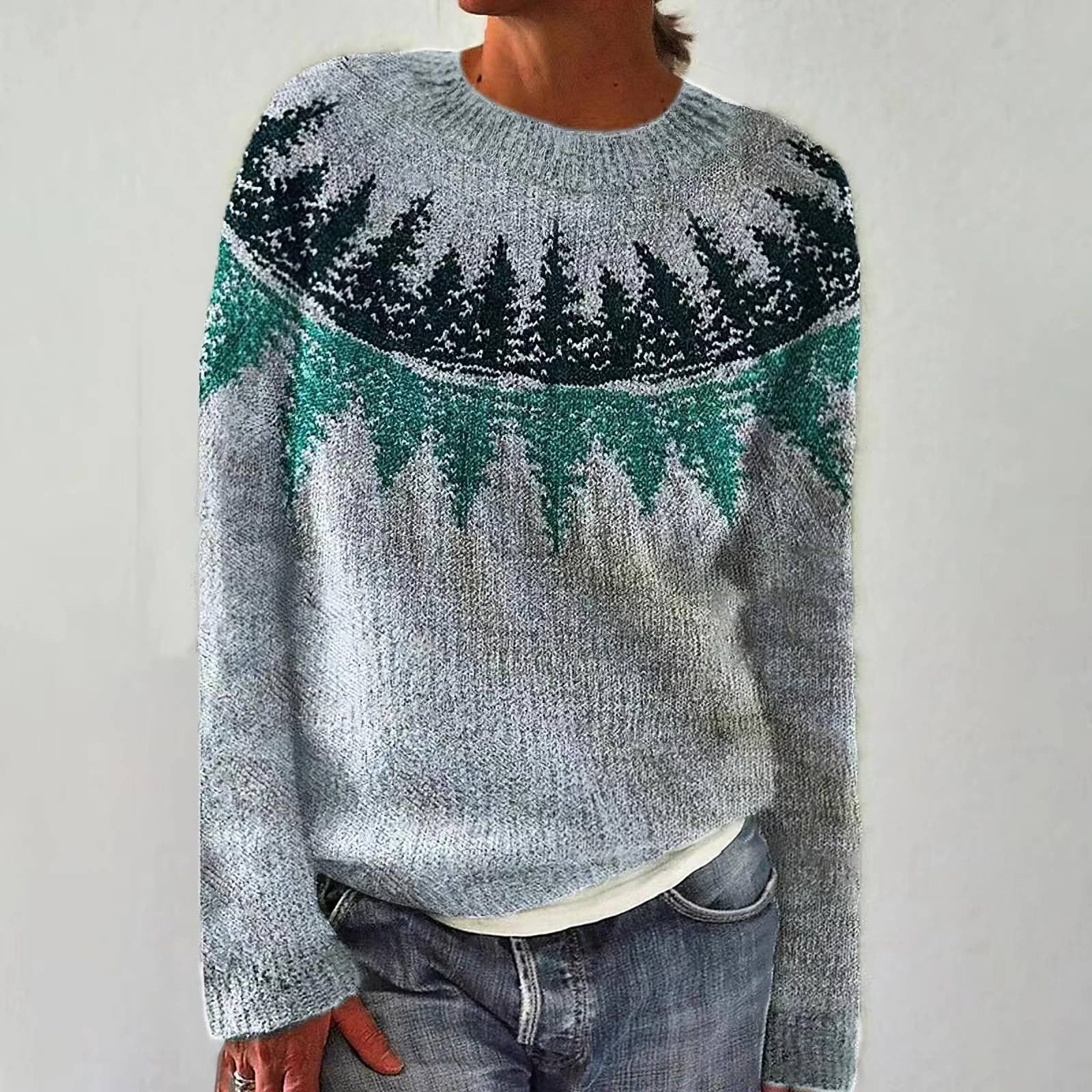 Svetlana | Blauer Retro-Pullover mit Tannenmuster