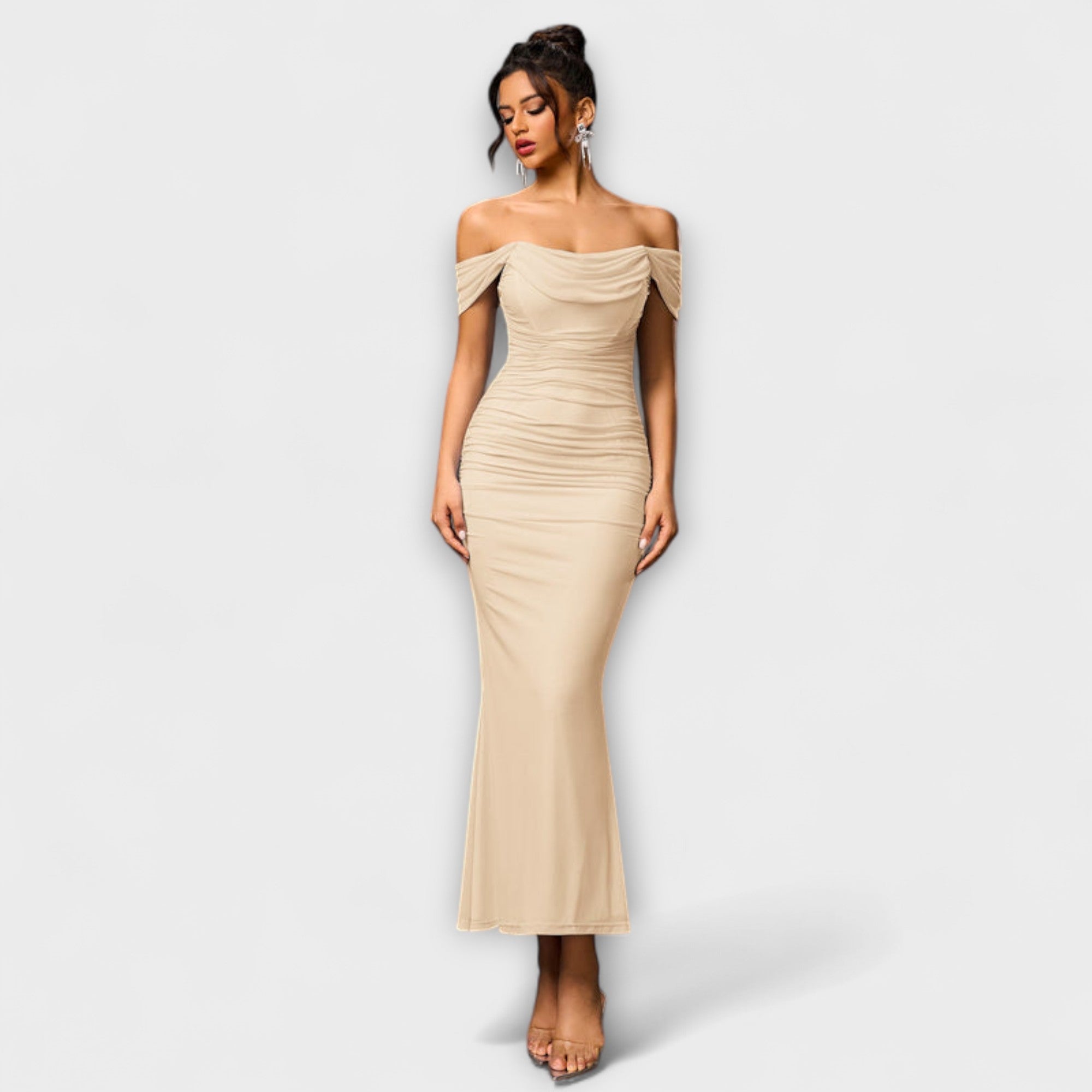 Ione - Braunes Off-Shoulder-Bodycon-Kleid