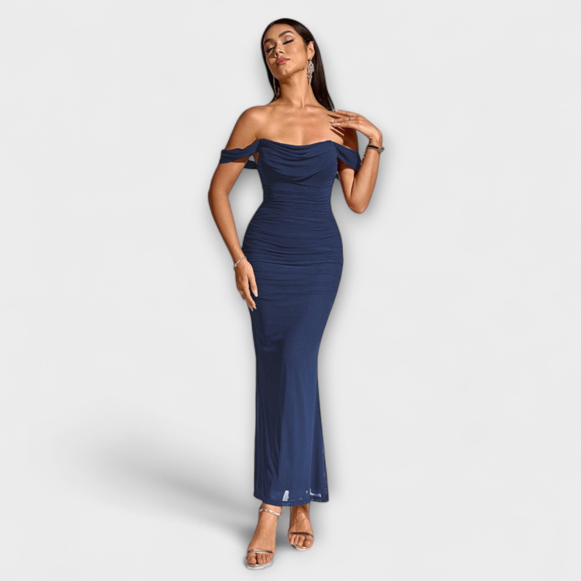 Ione - Braunes Off-Shoulder-Bodycon-Kleid