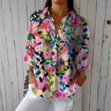 Sílvia - Weisse Bluse mit handgemaltem Blumenmuster