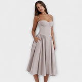 Rosalie - Salbeigrünes ärmelloses Korsettkleid
