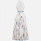 Jéssica - Cremefarbenes Festkleid mit Blütenmuster