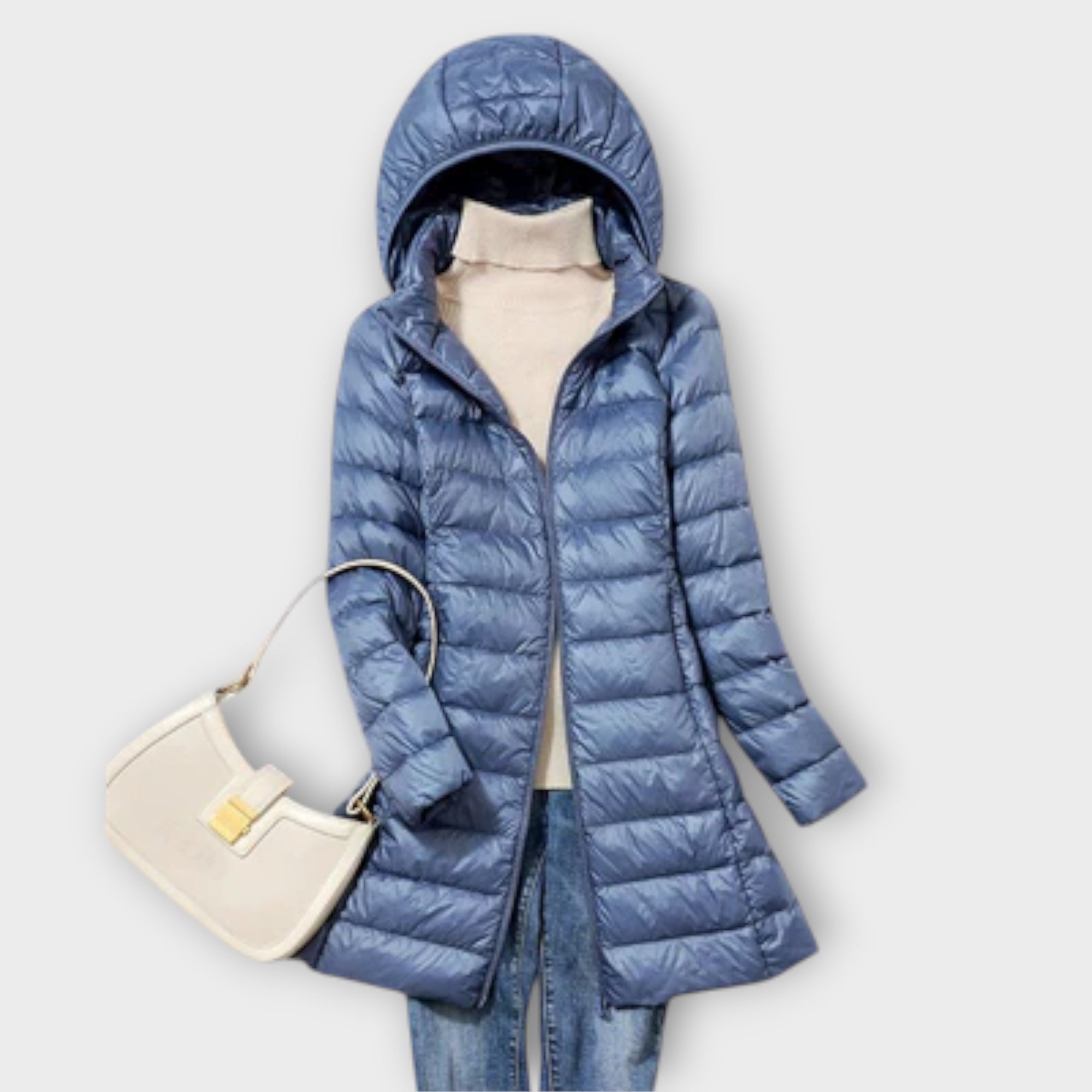 Annika - Beige ultraleichte Daunenjacke mit Kapuze